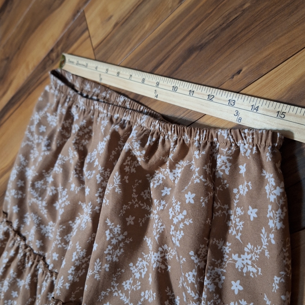 Blair Large Brown Floral Maxi Teired Skirt Boho Cottagecore Forest Fairy Vintage - Picture 6 of 6